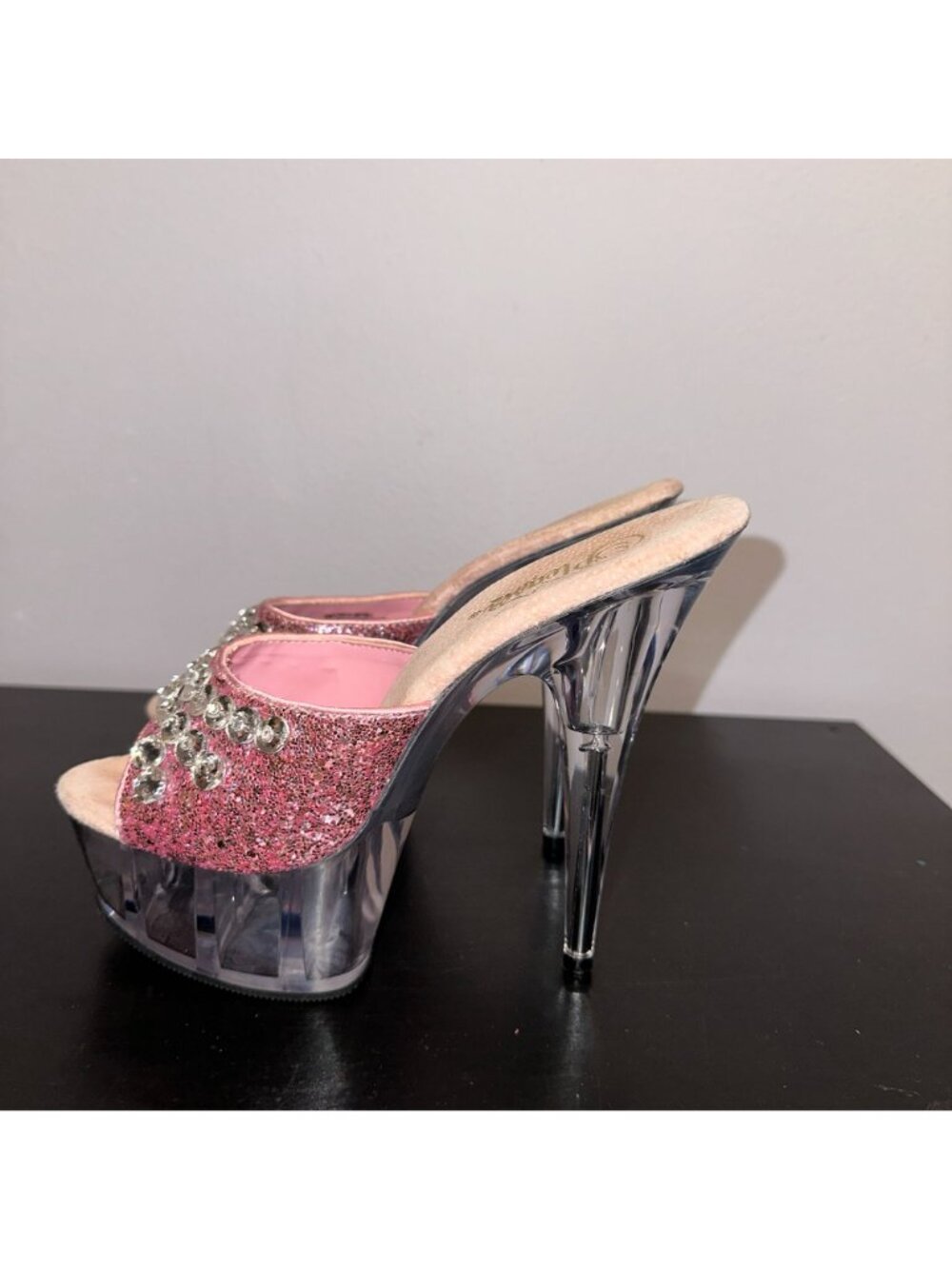 Pleaser Size 8 Barbiecore Pink Glitter Y2K Exotic Dancer Drag 6" Platform Mules - Picture 9 of 9